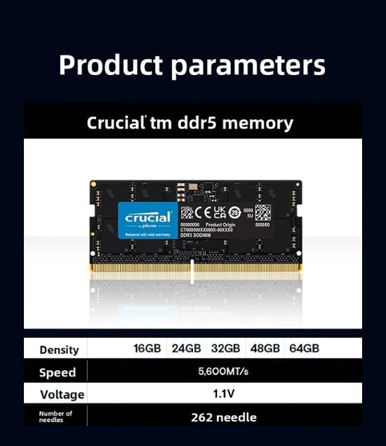 Crucial Micron DDR5 5600MHz ノートパソコン用メモリ 32GB 1.1v SO-DIMM 262pin RAMモジュール ×2(64GB)2枚組画像