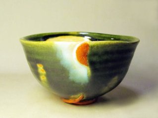 織部大地茶碗（緑山の滝-1）　桐箱付きの画像