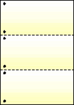 A4ミシン目用紙:イエローグラデーション55kg 3分割/マイクロミシン目・ファイル穴(黄1色) 2,000枚の画像