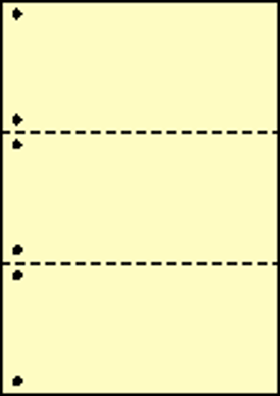 A4ミシン目用紙:片面全面イエロー 55kg 3分割/マイクロミシン目・ファイル穴 2,000枚画像