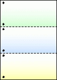 A4ミシン目用紙:グラデーション55kg 3分割/マイクロミシン目・ファイル穴 2000枚の画像