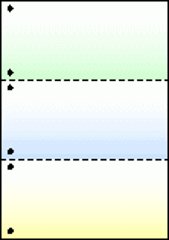 A4ミシン目用紙:グラデーション55kg 3分割/マイクロミシン目・ファイル穴 2000枚画像