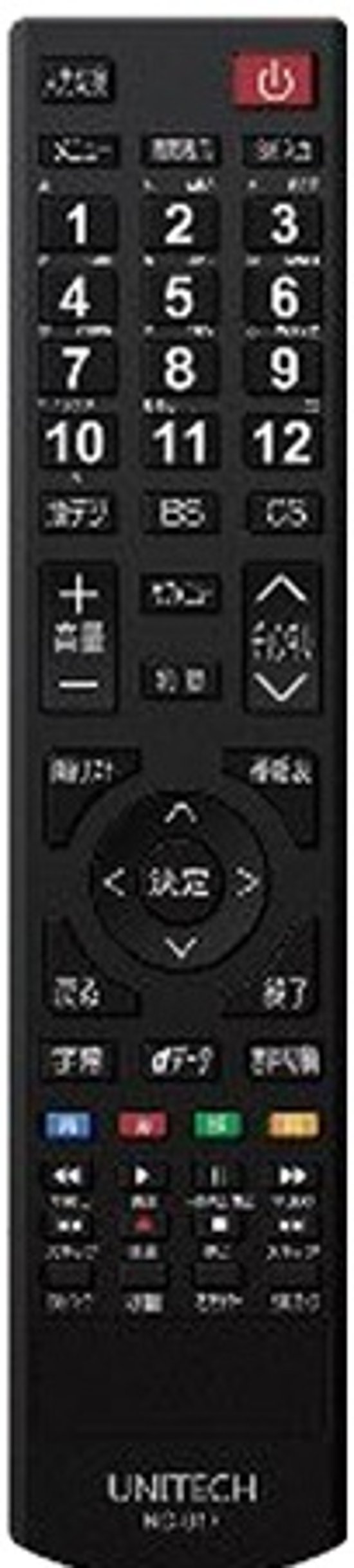 ユニテク純正テレビ用リモコン：RC-017画像