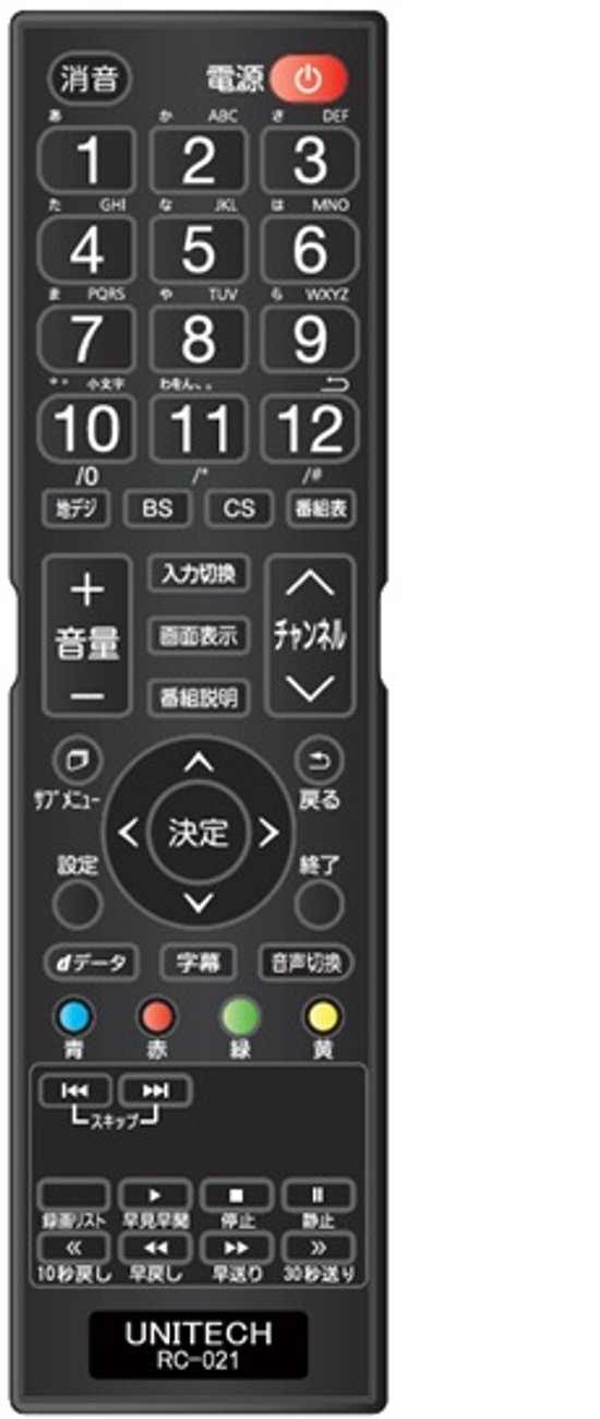 ユニテク純正テレビ用リモコン：RC-021画像