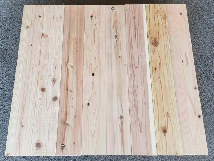 【0-5K】杉足場板（新品） 5mm厚／基本仕上げ(1面磨き)　厚5×幅135×長さ910mm　10枚入/セット（1.228平米）　★仕様変更/数量限定販売画像