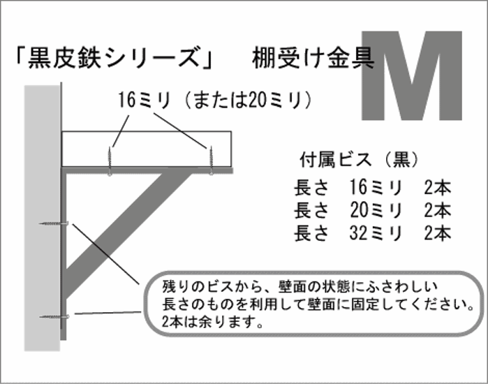 【黒皮鉄シリーズ】棚受け金具（ワックス仕上げ）画像