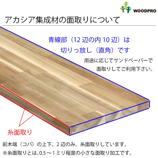 棚板 厚み1.8ｃｍ 奥行30ｃｍ 長さ70ｃｍ アカシア集成材 厚18ｍｍ×板幅（奥行)300ｍｍ×長さ610〜700ｍｍ 無塗装〈受注生産〉画像