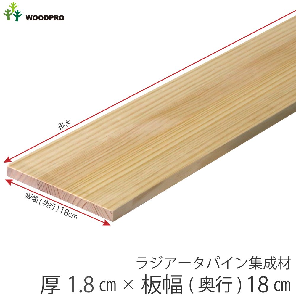 棚板 厚み1.8cm 奥行18cm 長さ110cm ラジアータパイン集成材 厚