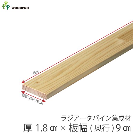 棚板 厚み1.8ｃｍ 奥行9ｃｍ 長さ70ｃｍ ラジアータパイン集成材 厚18ｍｍ×板幅(奥行)90ｍｍ×長さ610〜700ｍｍ 無塗装〈受注生産〉画像