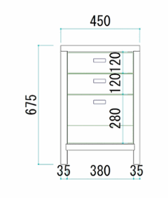 OLD ASHIBA（足場板古材）キャビネットＡタイプ 引き出し付き（3段） 幅450ｍｍ×奥行450ｍｍ×高さ675ｍｍ 【受注生産】画像