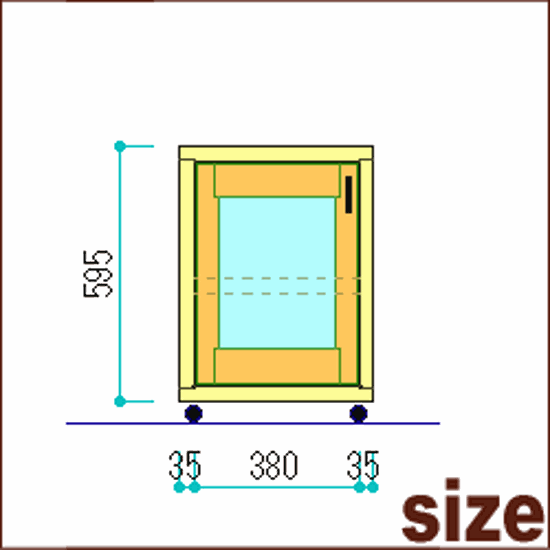 OLD ASHIBA（足場板古材）キャビネットＢタイプ（キャスター）　ガラス戸付き 幅450ｍｍ×奥行450ｍｍ×高さ650ｍｍ　無塗装 【受注生産】画像