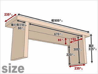 OLD ASHIBA（足場板古材）ベンチ シェルフ Ａタイプ（両端の飛び出し80ｍｍずつ） 幅900ｍｍ×高さ335ｍｍ×奥行235ｍｍ画像