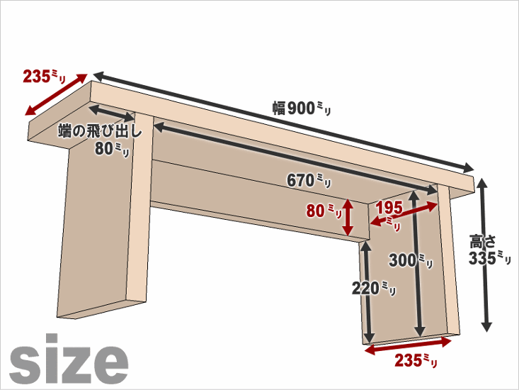 OLD ASHIBA（足場板古材）ベンチ シェルフ Ａタイプ（両端の飛び出し80ｍｍずつ） 幅900ｍｍ×高さ335ｍｍ×奥行235ｍｍ画像