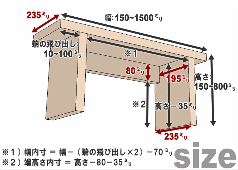 OLD ASHIBA ベンチシェルフ Ａタイプ（両端の飛び出し10〜100ｍｍから指定可）【セミオーダーサイズ】 幅1360〜1500ｍｍ×高さ510〜600ｍｍ×奥行235ｍｍ 〈受注生産〉画像