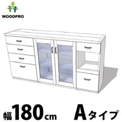 OLD ASHIBA（足場板古材） キッチンカウンター 幅180センチ Aタイプ 幅1800×奥行460×高さ950ｍｍ 引き出し 開き戸 スライドテーブル 【受注生産】の画像