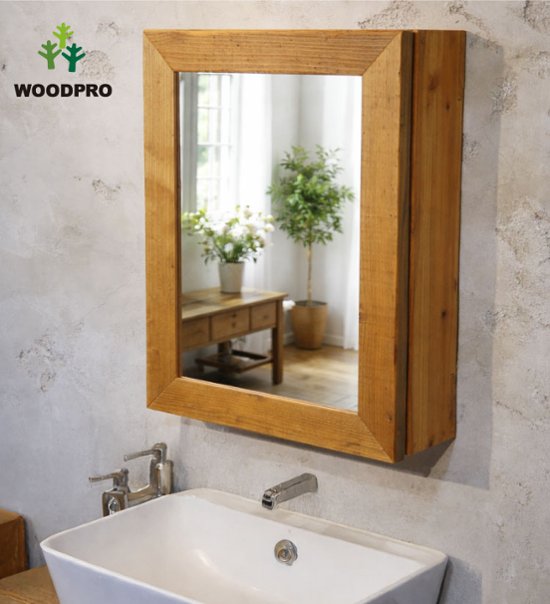 ミラーキャビネット ソフトクローズタイプ 洗面台 鏡 収納 洗面鏡 木製 足場板古材 国産杉 ASHIBA 幅450ｍｍ×高さ600ｍｍ×奥行160ｍｍ画像