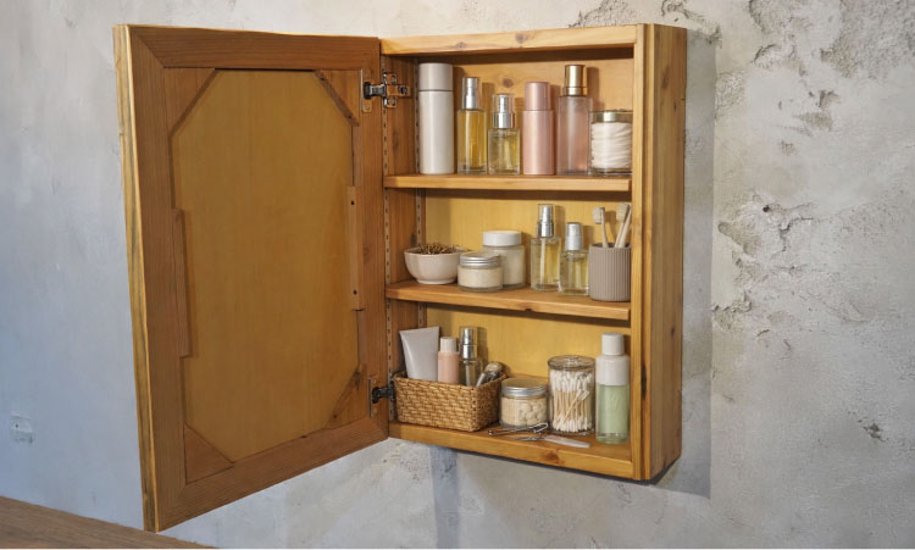 ミラーキャビネット ソフトクローズタイプ 洗面台 鏡 収納 洗面鏡 木製 足場板古材 国産杉 ASHIBA 幅450ｍｍ×高さ600ｍｍ×奥行160ｍｍ画像