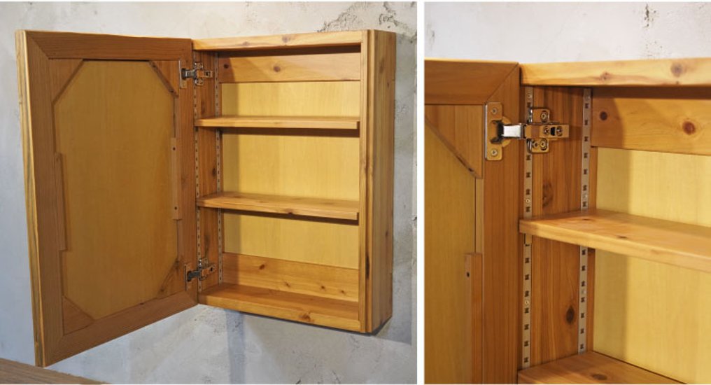 ミラーキャビネット ソフトクローズタイプ 洗面台 鏡 収納 洗面鏡 木製 足場板古材 国産杉 ASHIBA 幅450ｍｍ×高さ600ｍｍ×奥行160ｍｍ画像