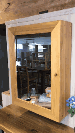 ミラーキャビネット ソフトクローズタイプ 洗面台 鏡 収納 洗面鏡 木製 足場板古材 国産杉 ASHIBA 幅450ｍｍ×高さ600ｍｍ×奥行160ｍｍ画像