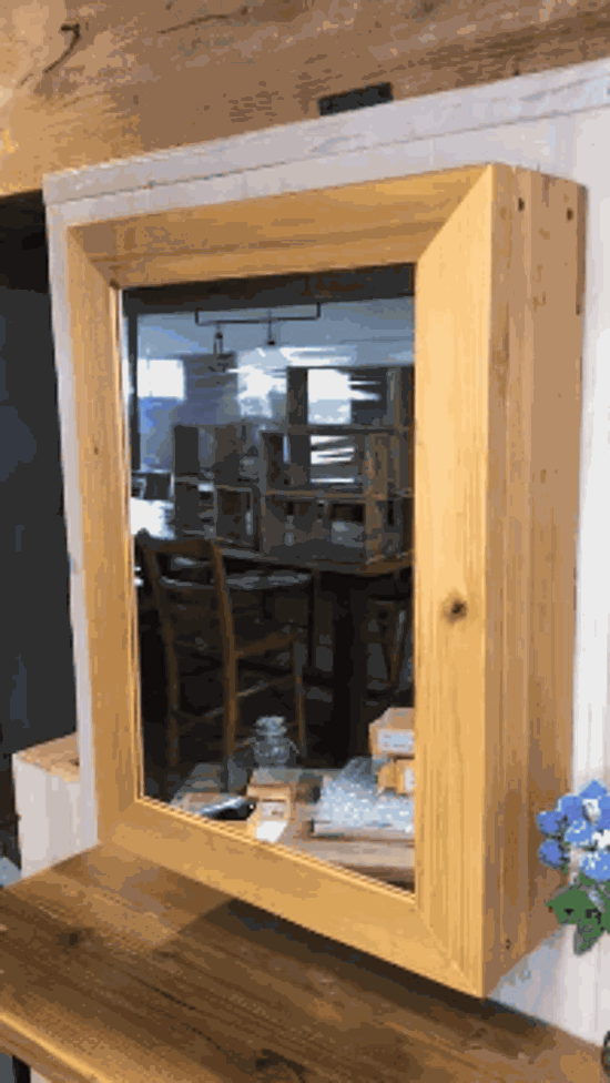 ミラーキャビネット ソフトクローズタイプ 洗面台 鏡 収納 洗面鏡 木製 足場板古材 国産杉 ASHIBA 幅450ｍｍ×高さ600ｍｍ×奥行160ｍｍ画像