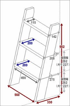 OLD ASHIBA（足場板古材）ラダーシェルフ（奥行ワイド） 幅560ｍｍ×3段画像