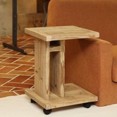 OLD ASHIBA（足場板古材）　ソファ用サイドテーブル　※キャスター付き　Ｂタイプ（棚付き）　〈受注生産〉の画像