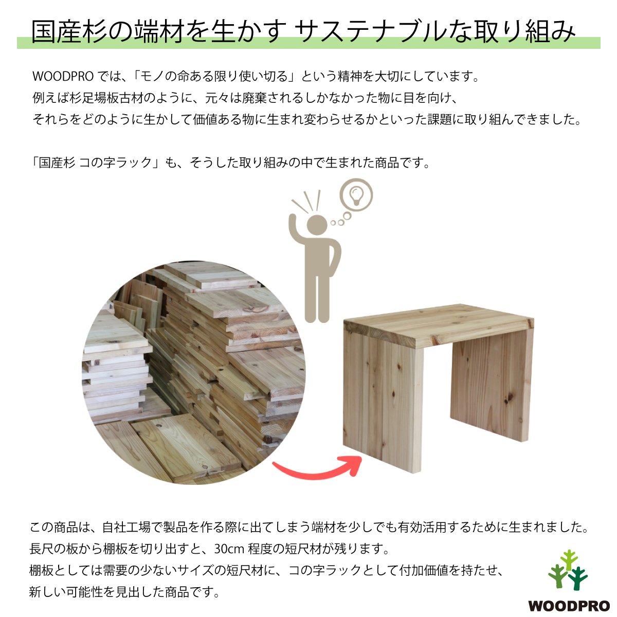 国産杉 コの字 ラック 幅200mm×高さ210〜300mm×奥行150mm【受注