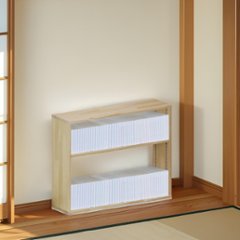 パイン材 オーダーシェルフ（可動棚板2枚/目の字型) 幅610〜700ｍｍ×高さ510〜600ｍｍ×奥行210〜300ｍｍ 無塗装 【受注生産】画像