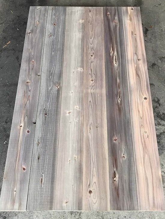 【アウトレット品】【1-30K-T】　杉足場板(古材風) 30mm厚／基本仕上げ(1面磨き)／鉄サビエイジング　厚30×幅180×長さ1900mm　6枚入/セット（2.052平米）【在庫限り】画像