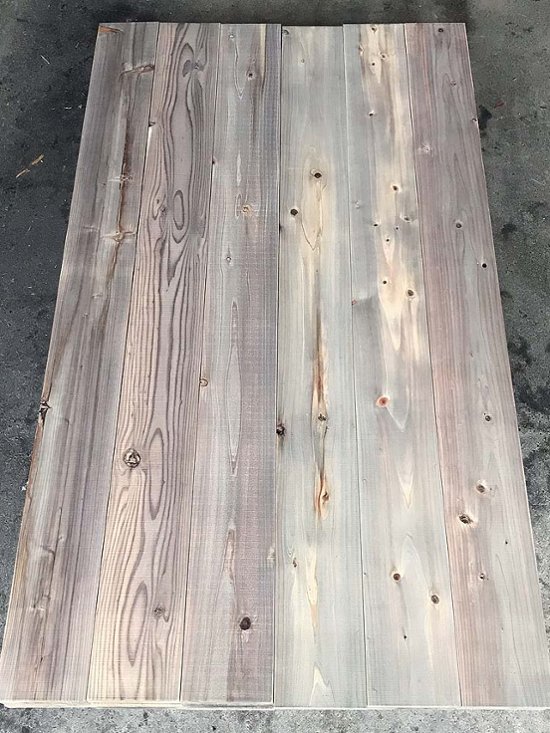 【アウトレット品】【1-30K-T】　杉足場板(古材風) 30mm厚／基本仕上げ(1面磨き)／鉄サビエイジング　厚30×幅180×長さ1900mm　6枚入/セット（2.052平米）【在庫限り】画像