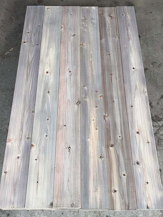 【アウトレット品】【1-30K-T】　杉足場板(古材風) 30mm厚／基本仕上げ(1面磨き)／鉄サビエイジング　厚30×幅180×長さ1900mm　6枚入/セット（2.052平米）【在庫限り】画像