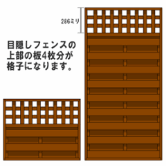 枠付きフェンス：（目隠し＋上部斜め格子/目隠し＋上部格子Ｂ）◇国産杉【４方枠】　幅510〜600ｍｍ×高さ860ｍｍ×奥行52ｍｍ　[受注生産]画像