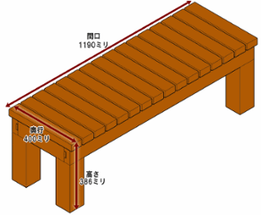 濡れ縁ベンチ/板幅65ｍｍ◇国産杉　間口1190ｍｍ×奥行400ｍｍ×高さ386ｍｍ（高さ指定は237〜385ｍｍまで対応可）【脚部は板２枚重ねに仕様変更しました】【縁台】　[受注生産]画像