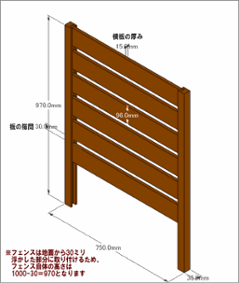 ◇オプションパーツ◇ スクエアプランターシリーズ【専用フェンス：横板】 幅：長方形「大」用×高さ1000ｍｍ用 [受注生産]の画像