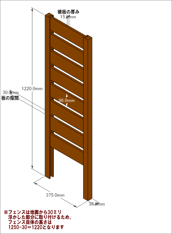 ◇オプションパーツ◇ スクエアプランターシリーズ【専用フェンス：横板】 幅：Ｌサイズ用×高さ1250ｍｍ用 [受注生産]画像