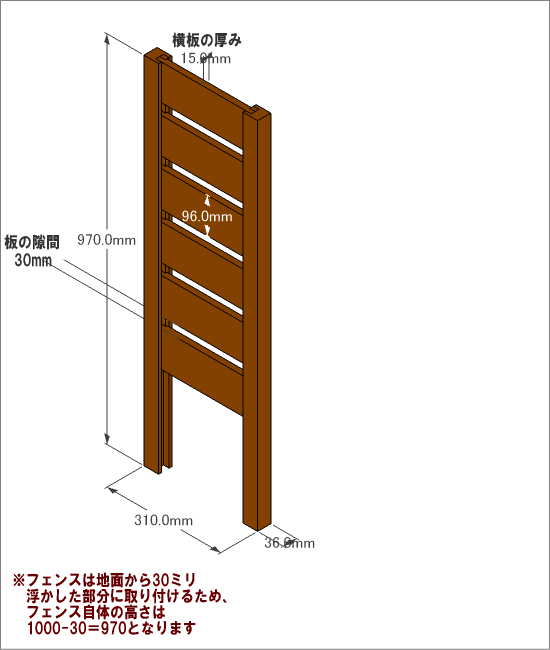 ◇オプションパーツ◇ スクエアプランターシリーズ【専用フェンス：横板】 幅：Ｍサイズ用×高さ1000ｍｍ用 [受注生産]画像