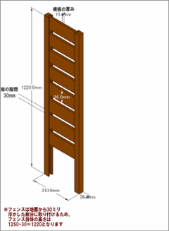 ◇オプションパーツ◇ スクエアプランターシリーズ【専用フェンス：横板】 幅：Ｍサイズ用×高さ1250ｍｍ用 [受注生産]画像