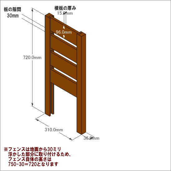 ◇オプションパーツ◇ スクエアプランターシリーズ【専用フェンス：横板】 幅：Ｍサイズ用×高さ750ｍｍ用 [受注生産]画像