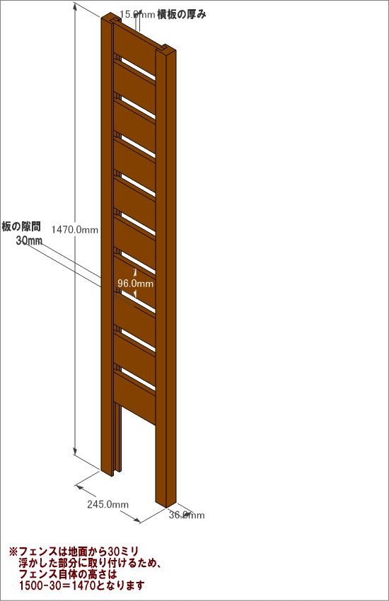 ◇オプションパーツ◇ スクエアプランターシリーズ【専用フェンス：横板】 幅：Ｓサイズ用×高さ1500ｍｍ用 [受注生産]画像