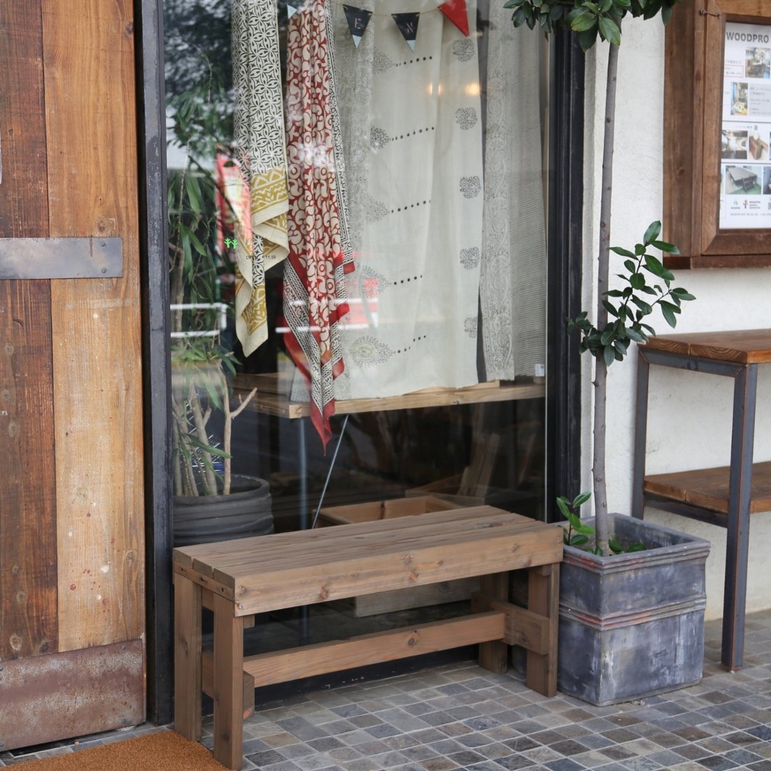 屋外 ガーデン ベンチ 木製 幅91cm×奥行31cm×高さ42.7cm(花台棚板 