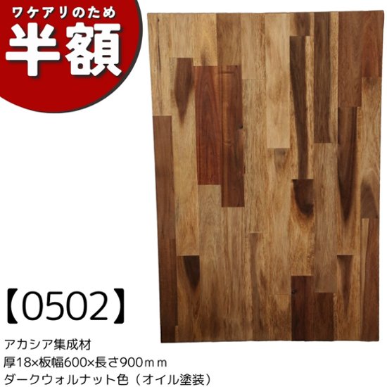 【アウトレット0502】アカシア集成材 厚18ｍｍ×板幅（奥行)600ｍｍ×長さ900ｍｍ　ダークウォルナット色（オイル塗装）画像