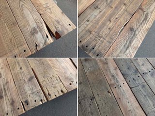 【パレット材-カラマツ】 パレット(古材) 20mm厚／基本仕上げ（2面磨き）／ 厚20×幅110〜120×長さ1100mm 10枚入/セット（1.32平米）【数量限定品】画像