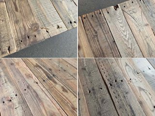 【パレット材-カラマツ】 パレット(古材) 20mm厚／基本仕上げ（2面磨き）／ 厚20×幅110〜120×長さ1100mm 10枚入/セット（1.32平米）【数量限定品】画像