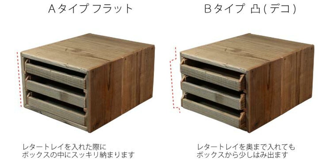 OLD ASHIBA（足場板古材）トレイボックス タテ型Ｂタイプ（凸/デコ）＋レタートレイ 3個セット　〈受注生産〉画像