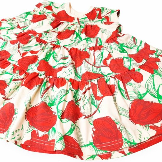 maarook「レッドリボンフラワーＰＴティアードワンピース」(90-130cm)  画像