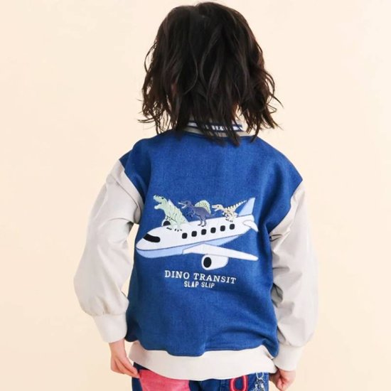 SLAP SLIP(スラップスリップ) 「恐竜＆飛行機刺繍 デニムニットスタジャン」(90-130cm) メール便送料198円対応可画像