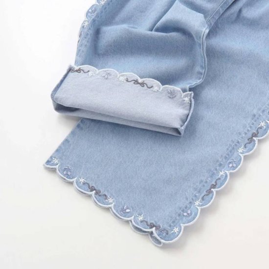 SLAP SLIP(スラップスリップ) 「サイド＆裾スカラップ7分丈デニムパンツ」(100-130cm) 【メール便送料198円対応】画像