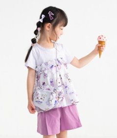 nino「ねこプリント切り替えTシャツ」(90-140cm) 【メール便送料無料】画像