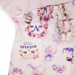 nino「ねこプリント切り替えTシャツ」(90-140cm) 【メール便送料無料】画像