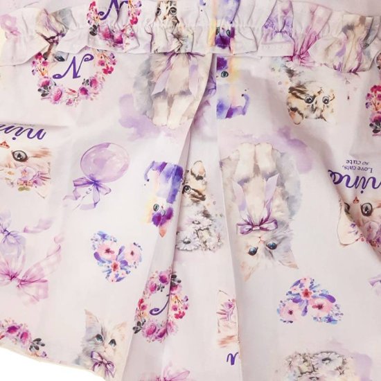 nino「ねこプリント切り替えTシャツ」(90-140cm) 【メール便送料無料】画像